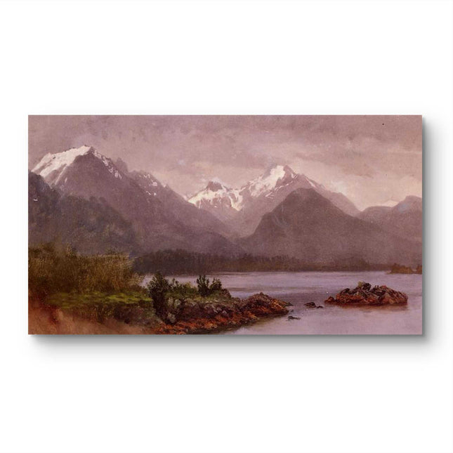 "Albert Bierstadt's 'Mountain Lake Serenity' - Hand-Painted Landscape Oil Painting Reproduction"