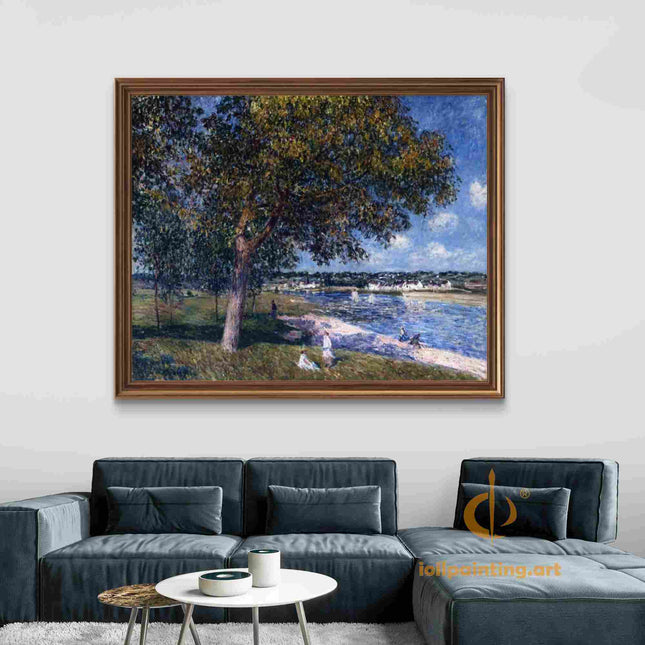 "Alfred Sisley's 'Riverside Serenity' - Hand-Painted Impressionist Oil Painting Reproduction"