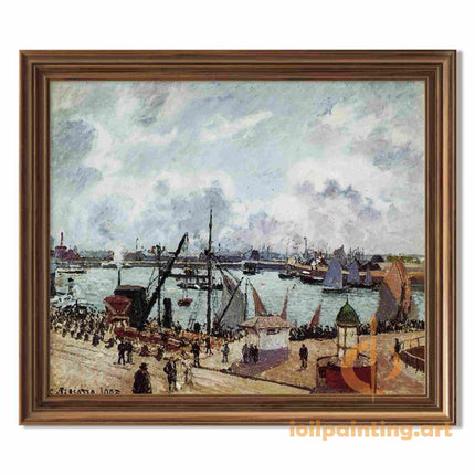 "Camille Pissarro's 'Bustling Harbor Scene with Sailboats' - Hand-Painted Impressionist Oil Painting Reproduction"