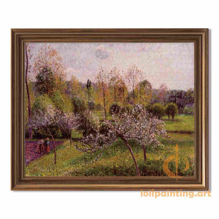 "Camille Pissarro's 'Blossoming Trees in Spring' - Hand-Painted Impressionist Oil Painting Reproduction"