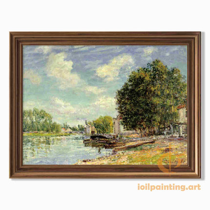 "Alfred Sisley's 'Riverside Serenity' - Hand-Painted Impressionist Oil Painting Reproduction"
