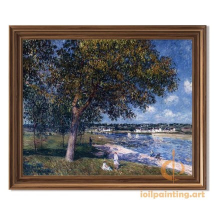 "Alfred Sisley's 'Riverside Serenity' - Hand-Painted Impressionist Oil Painting Reproduction"