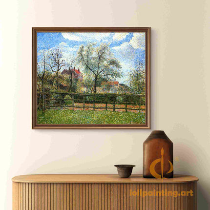 "Camille Pissarro's 'Rustic Fence in Verdant Countryside' - Hand-Painted Impressionist Oil Painting Reproduction"