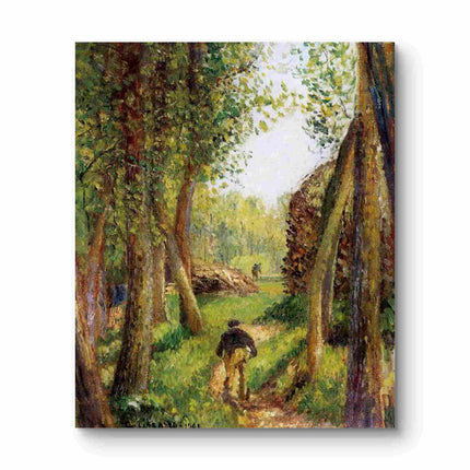 "Camille Pissarro's 'Solitary Stroll Through Sunlit Woods' - Hand-Painted Impressionist Oil Painting Reproduction"