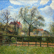 "Camille Pissarro's 'Rustic Fence in Verdant Countryside' - Hand-Painted Impressionist Oil Painting Reproduction"