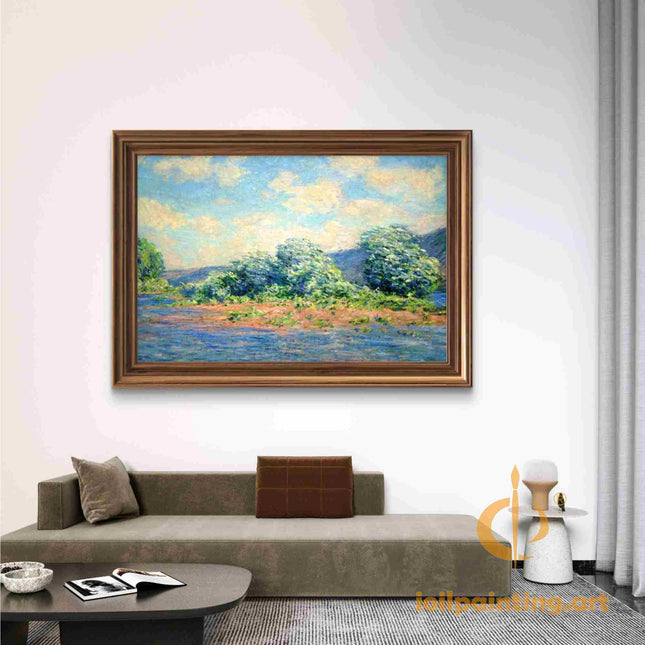 "Claude Monet Inspired 'Tranquil Waterside Landscape' - Premium Hand-Painted Oil Reproduction on Canvas"