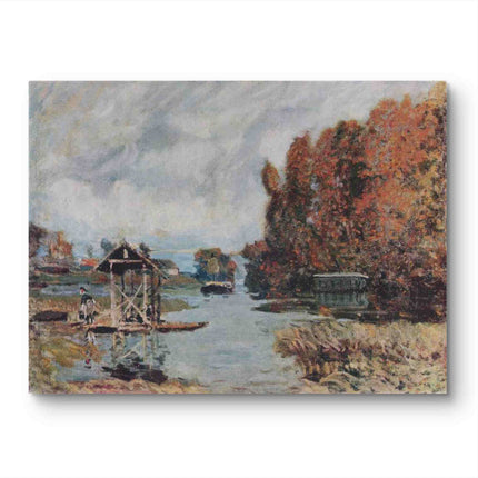 "Alfred Sisley's 'Autumn Riverside Tranquility' - Hand-Painted Impressionist Oil Painting Reproduction"