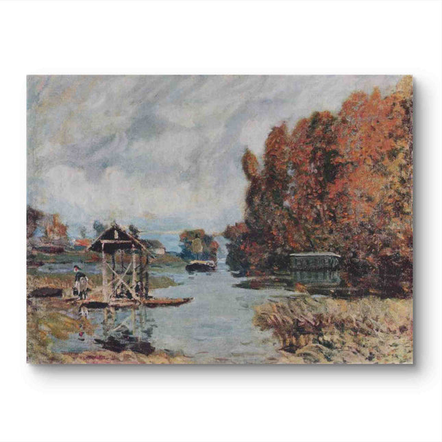 "Alfred Sisley's 'Autumn Riverside Tranquility' - Hand-Painted Impressionist Oil Painting Reproduction"