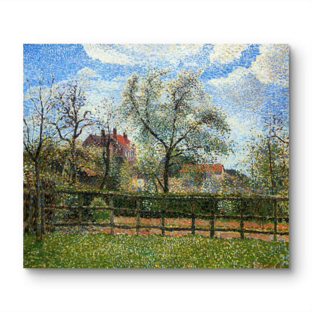 "Camille Pissarro's 'Rustic Fence in Verdant Countryside' - Hand-Painted Impressionist Oil Painting Reproduction"