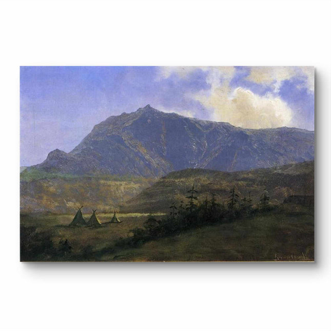 "Albert Bierstadt's 'Mountain Wilderness with Native Encampment' - Hand-Painted Landscape Oil Painting Reproduction"