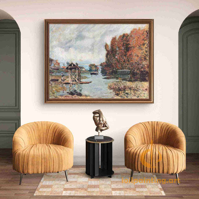 "Alfred Sisley's 'Autumn Riverside Tranquility' - Hand-Painted Impressionist Oil Painting Reproduction"