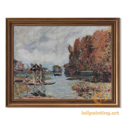 "Alfred Sisley's 'Autumn Riverside Tranquility' - Hand-Painted Impressionist Oil Painting Reproduction"