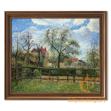 "Camille Pissarro's 'Rustic Fence in Verdant Countryside' - Hand-Painted Impressionist Oil Painting Reproduction"