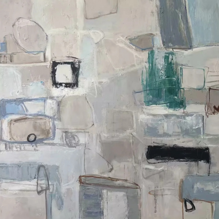 "Modern Geometric Abstract Oil Painting - Contemporary Blue & Gray Wall Art for Home & Office Decor"
