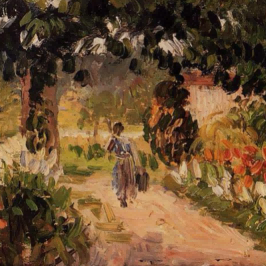 "Camille Pissarro's 'Lady Strolling Through Countryside' - Hand-Painted Impressionist Oil Painting Reproduction"
