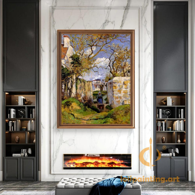 "Camille Pissarro's 'Woman with Cart on Country Path' - Hand-Painted Impressionist Oil Painting Reproduction"