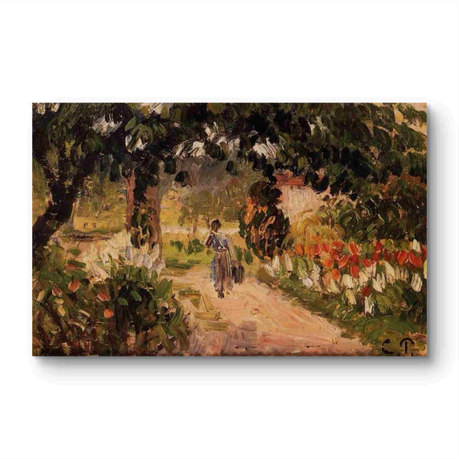"Camille Pissarro's 'Lady Strolling Through Countryside' - Hand-Painted Impressionist Oil Painting Reproduction"