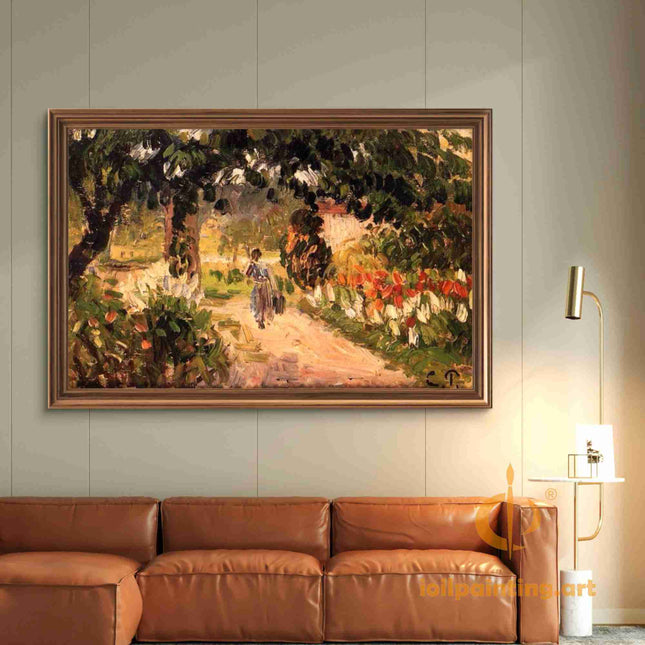 "Camille Pissarro's 'Lady Strolling Through Countryside' - Hand-Painted Impressionist Oil Painting Reproduction"