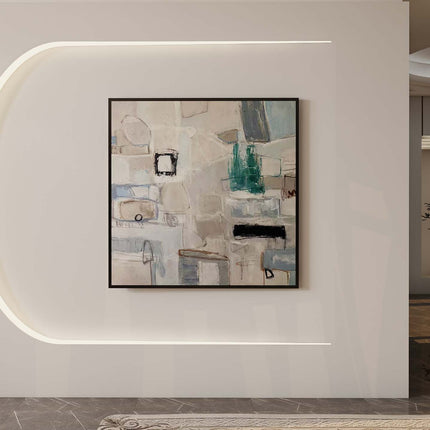 "Modern Geometric Abstract Oil Painting - Contemporary Blue & Gray Wall Art for Home & Office Decor"