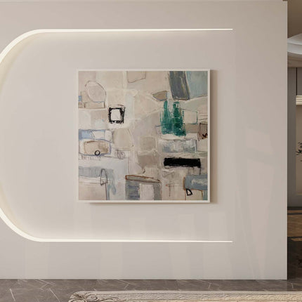 "Modern Geometric Abstract Oil Painting - Contemporary Blue & Gray Wall Art for Home & Office Decor"