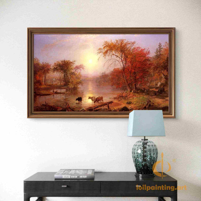 "John Constable's 'Autumn River Serenity' - Hand-Painted Landscape Oil Painting Reproduction"