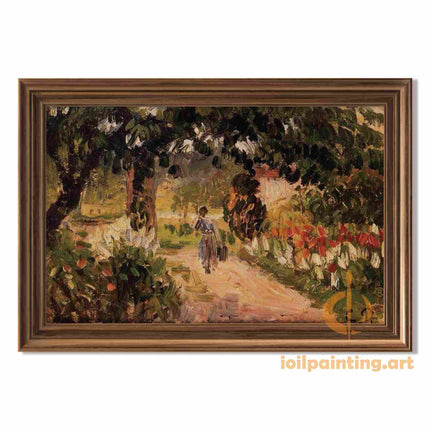"Camille Pissarro's 'Lady Strolling Through Countryside' - Hand-Painted Impressionist Oil Painting Reproduction"