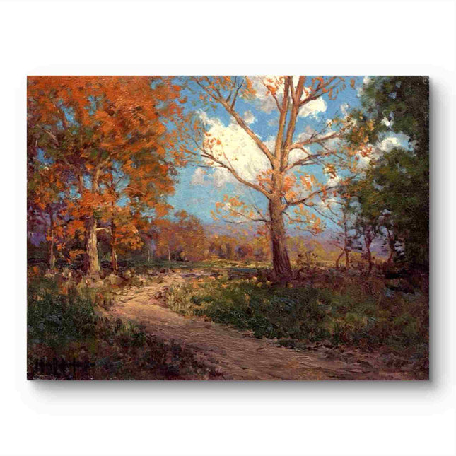 "Julian Onderdonk's 'Autumn Serenity: Country Lane with Golden Oaks' Oil Painting Reproduction on Canvas"