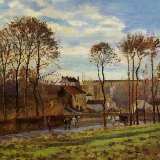 "Camille Pissarro's 'Country Lane with Horse-Drawn Carriage' - Hand-Painted Impressionist Oil Painting Reproduction"