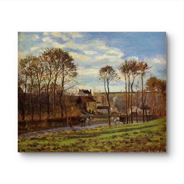 "Camille Pissarro's 'Country Lane with Horse-Drawn Carriage' - Hand-Painted Impressionist Oil Painting Reproduction"