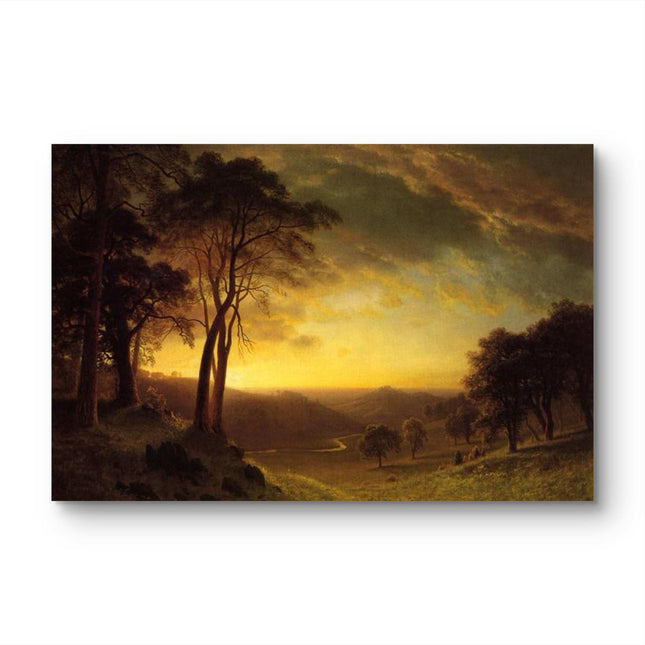"Albert BIerstadt's 'Golden Hour Pastoral' - Hand-Painted Landscape Oil Painting Reproduction"
