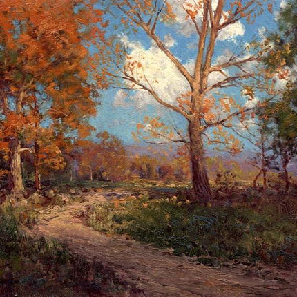 "Julian Onderdonk's 'Autumn Serenity: Country Lane with Golden Oaks' Oil Painting Reproduction on Canvas"