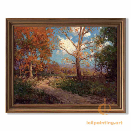 "Julian Onderdonk's 'Autumn Serenity: Country Lane with Golden Oaks' Oil Painting Reproduction on Canvas"