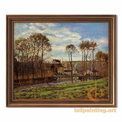 "Camille Pissarro's 'Country Lane with Horse-Drawn Carriage' - Hand-Painted Impressionist Oil Painting Reproduction"