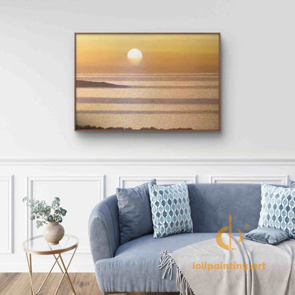 "Golden Sunrise Seascape - Premium Hand-Painted Oil Reproduction on Canvas"