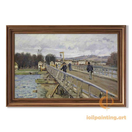 "Alfred Sisley's 'The Riverside Bridge' - Hand-Painted Impressionist Oil Painting Reproduction"