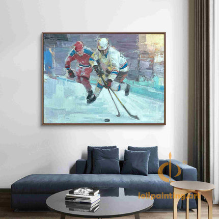 "Ice Hockey Showdown - Premium Hand-Painted Oil Reproduction on Canvas"