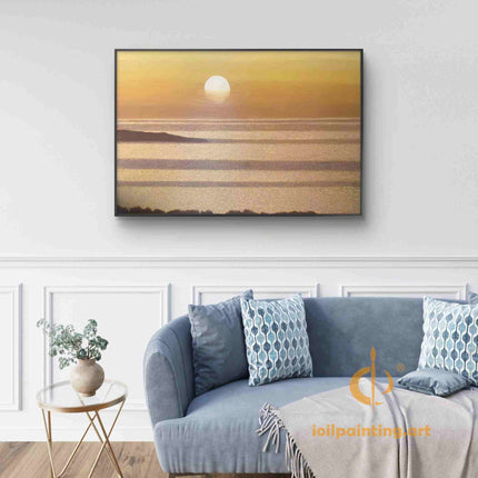 "Golden Sunrise Seascape - Premium Hand-Painted Oil Reproduction on Canvas"