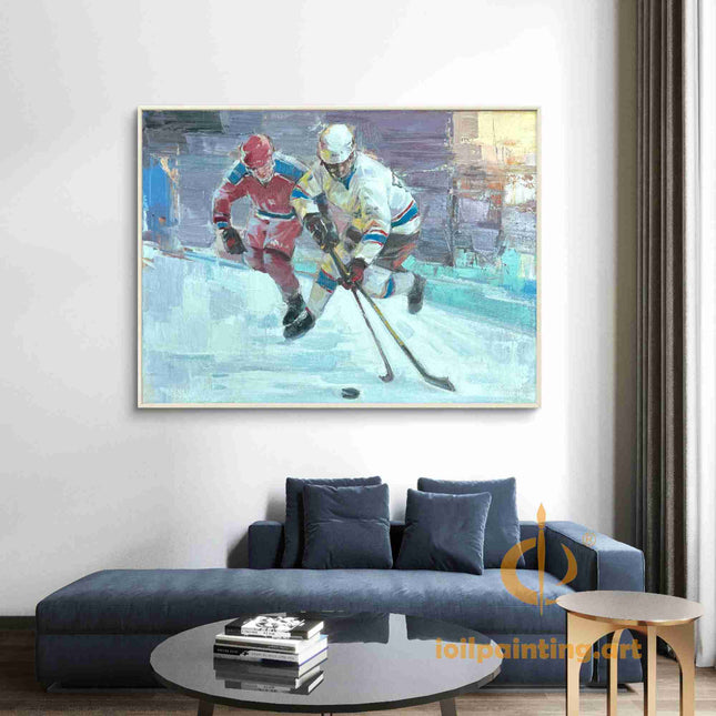 "Ice Hockey Showdown - Premium Hand-Painted Oil Reproduction on Canvas"