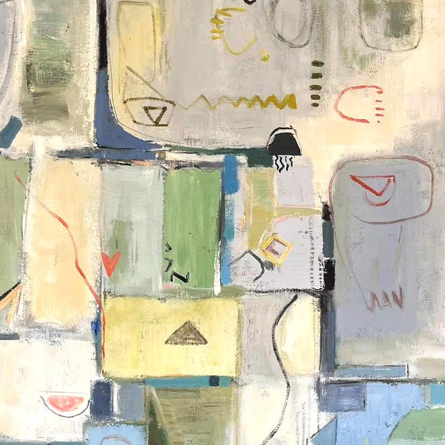 "Modern Abstract Geometric Composition - Premium Hand-Painted Oil Reproduction on Canvas"