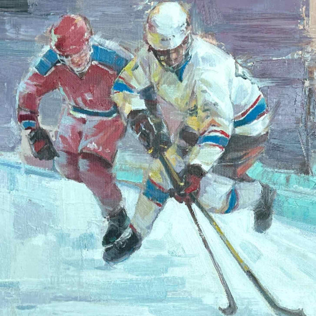 "Ice Hockey Showdown - Premium Hand-Painted Oil Reproduction on Canvas"