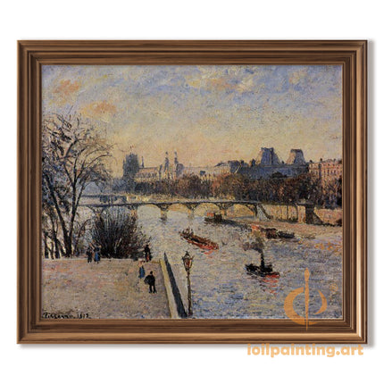 "Camille Pissarro's 'Seine River with Stone Bridge' - Hand-Painted Oil Painting Reproduction"