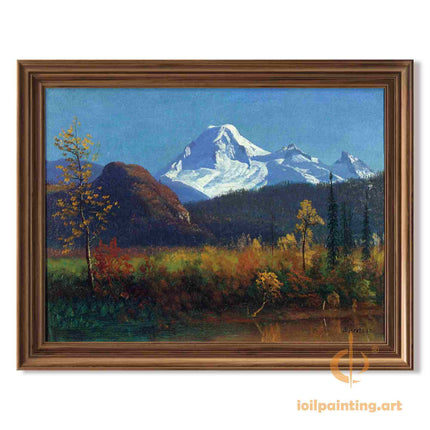 "Albert Bierstadt's 'Autumn Mountain Majesty' - Hand-Painted Landscape Oil Painting Reproduction"