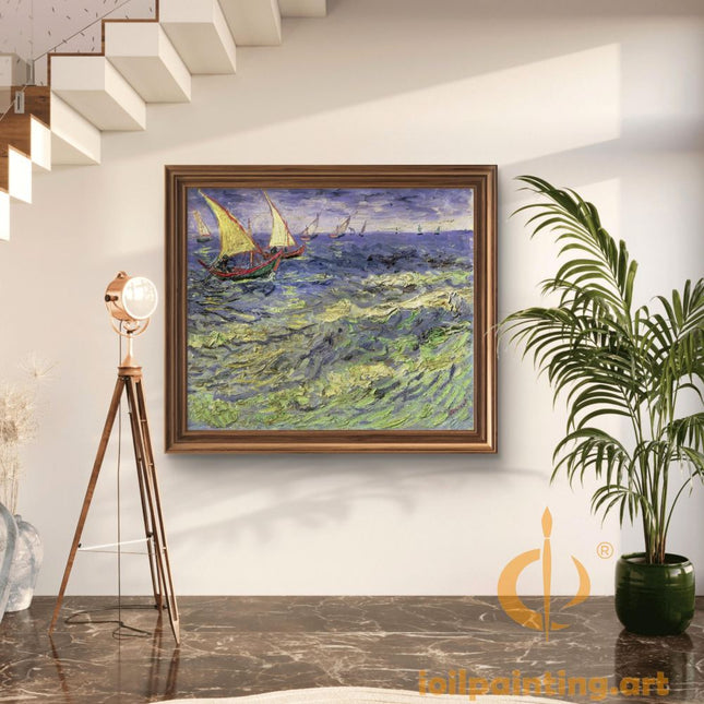 "Vincent van Gogh's 'Stormy Seascape with Fishing Boats' - Premium Hand-Painted Oil Reproduction on Canvas"