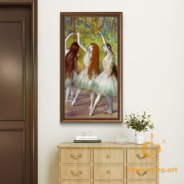 "Edgar Degas' 'Three Ballerinas in Pastel Tutus' - Hand-Painted Oil Painting Reproduction"