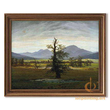 "Caspar David Friedrich's 'The Solitary Oak' - Hand-Painted Romantic Oil Painting Reproduction"