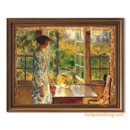 "Richard Edward Miller's 'Contemplation by the Window' - Hand-Painted Impressionist Oil Painting Reproduction"