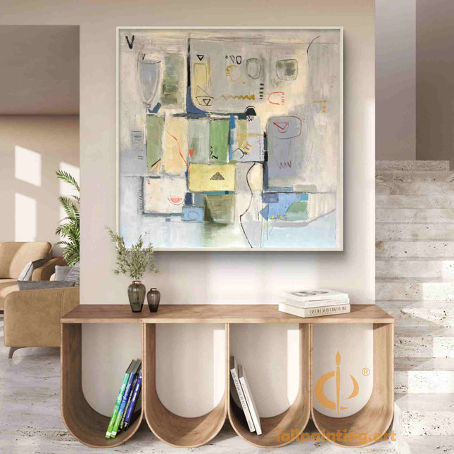 "Modern Abstract Geometric Composition - Premium Hand-Painted Oil Reproduction on Canvas"