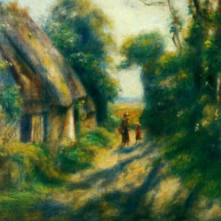 "Pierre-Auguste Renoir's 'Country Lane with Thatched Cottage' - Premium Hand-Painted Oil Painting Reproduction"