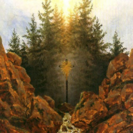 "Caspar David Friedrich's 'Sacred Cross in Wilderness' - Hand-Painted Romantic Oil Painting Reproduction"