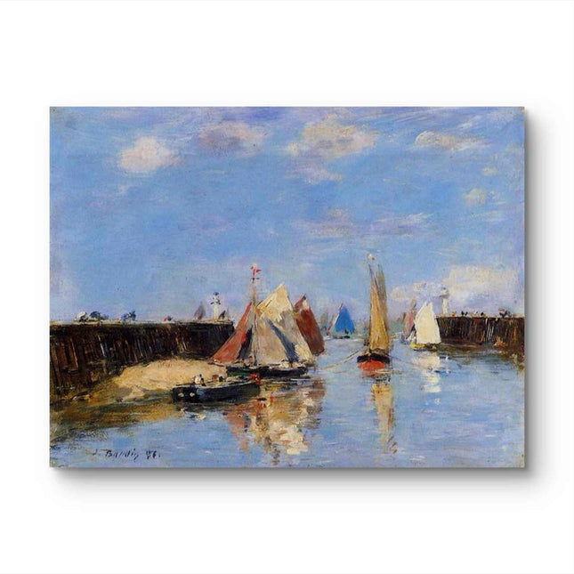 "Eugène Boudin's 'Sunlit Harbor with Colorful Sailboats' - Hand-Painted Oil Painting Reproduction"
